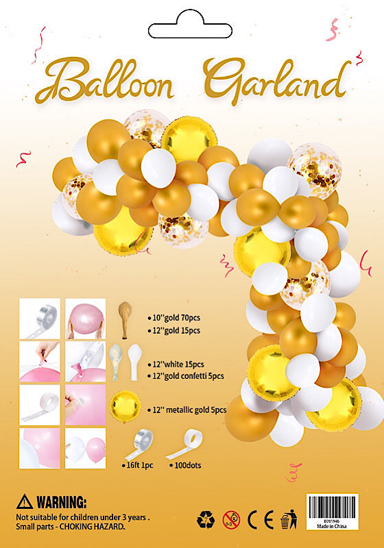 Arch Balloon Garland Gold & White