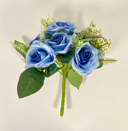 Rose Bush 7 head with filler Blue color front image 7CirclesUSA