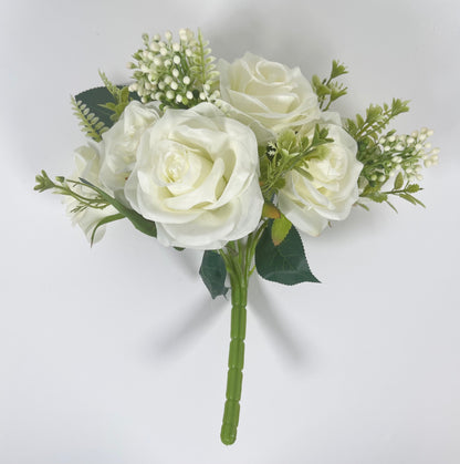 Rose Bush 7 head with filler Ivory color front image 7CirclesUSA