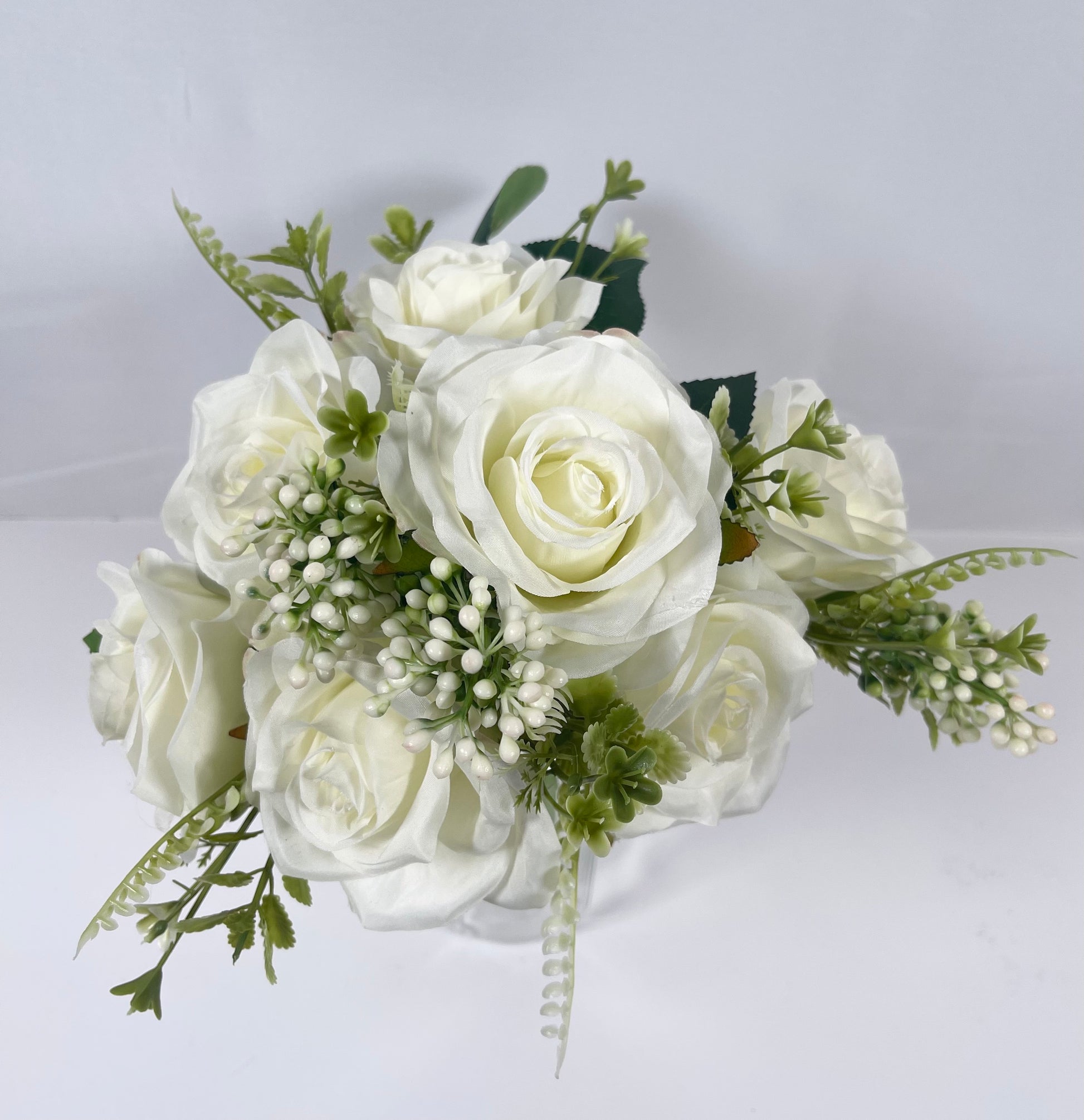 Rose Bush 7 head with filler Ivory color front image 7CirclesUSA