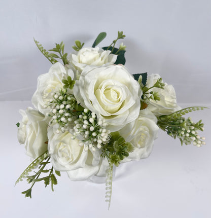 Rose Bush 7 head with filler Ivory color front image 7CirclesUSA