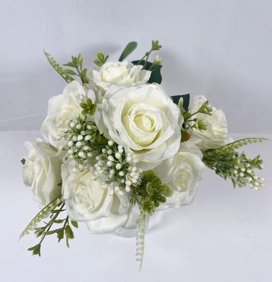 Rose Bush 7 head with filler Ivory color front image 7CirclesUSA