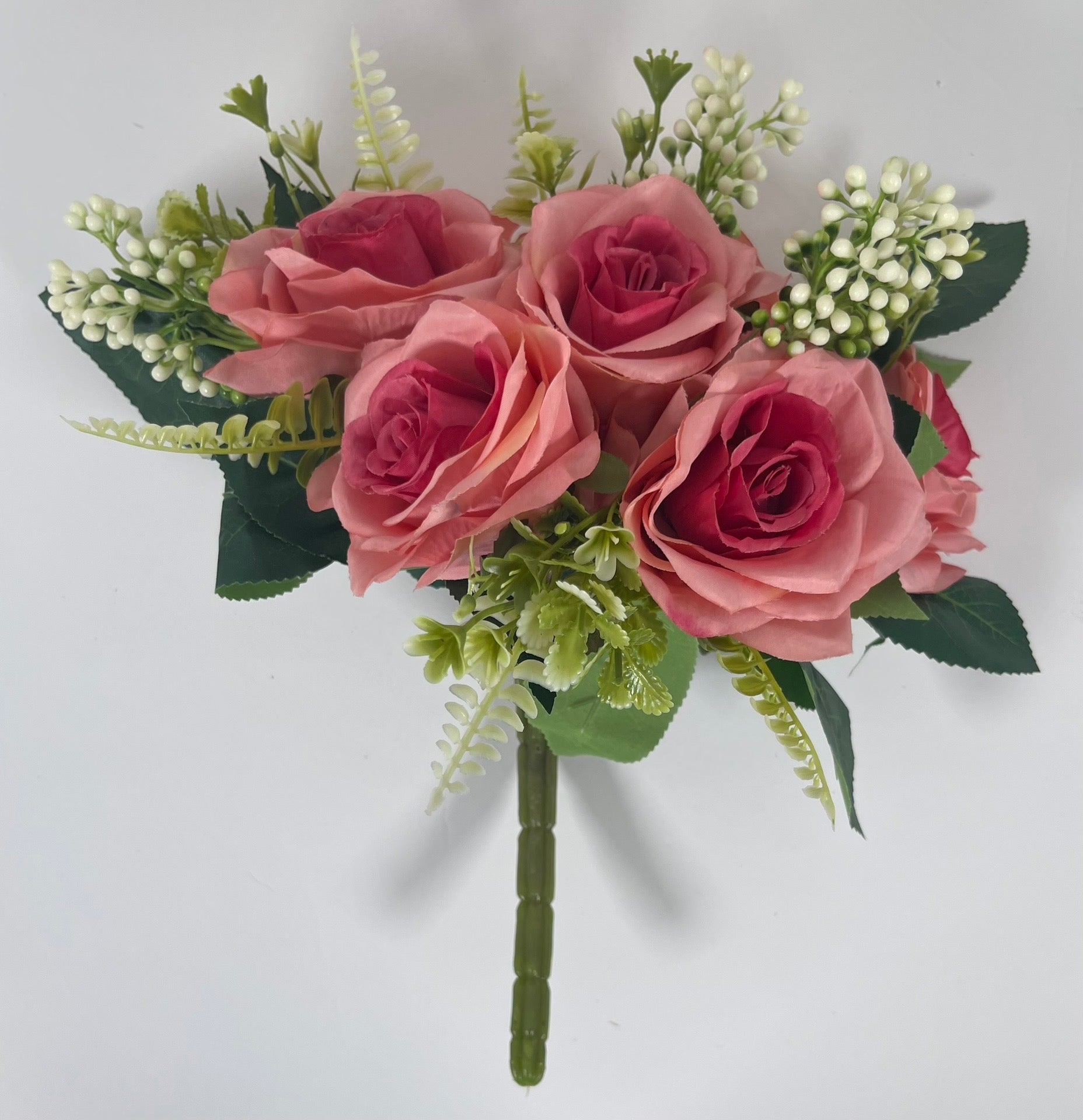 Rose Bush 7 head with filler Pink color front image 7CirclesUSA