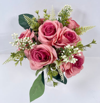 Rose Bush 7 head with filler Pink color front image 7CirclesUSA